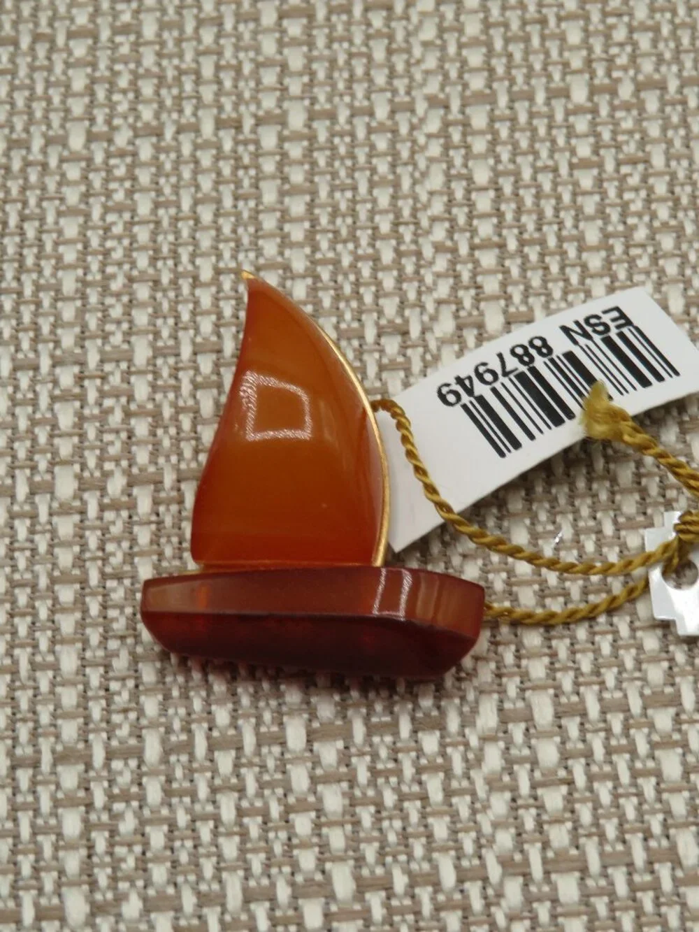 Vintage Russian Amber Sailboat Gold Tone Brooch